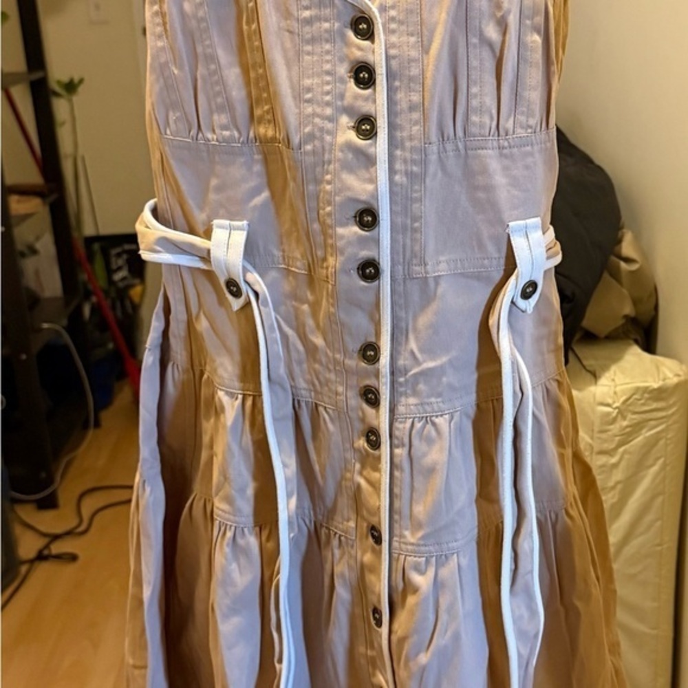 NWT Moon River Tan Midi Dress with White Accents- Size Small